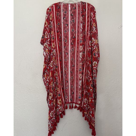 Women’s print fringed Duster Cardigan long sleeve open Front size XS Oversized - Picture 2 of 9